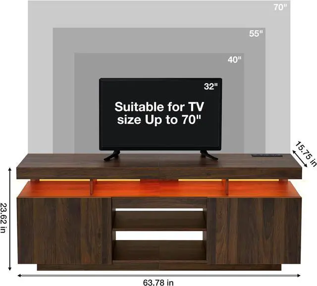 Alt view image 2 of 7 - HOMMPA LED Lift Top Coffee Table and TV Stand Set of 2,Modern LED Entertainment Center with Power Outlets for up to 70" TV, Coffee Table with Hidden Compartment & 2 Open Shelve Walnut