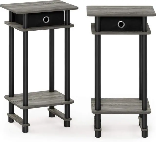 Main image of Furinno Turn-N-Tube Tall End Table, French Oak Grey/Black/Black