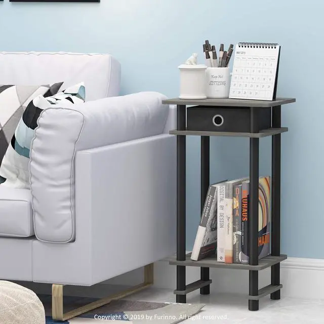 Alt view image 2 of 7 - Furinno Turn-N-Tube Tall End Table, French Oak Grey/Black/Black