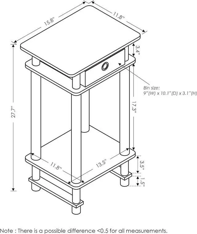 Alt view image 3 of 7 - Furinno Turn-N-Tube Tall End Table, French Oak Grey/Black/Black