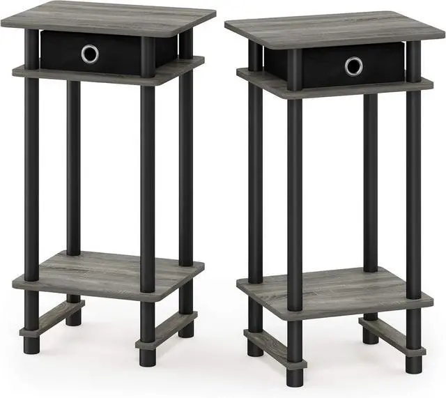 Alt view image 5 of 7 - Furinno Turn-N-Tube Tall End Table, French Oak Grey/Black/Black