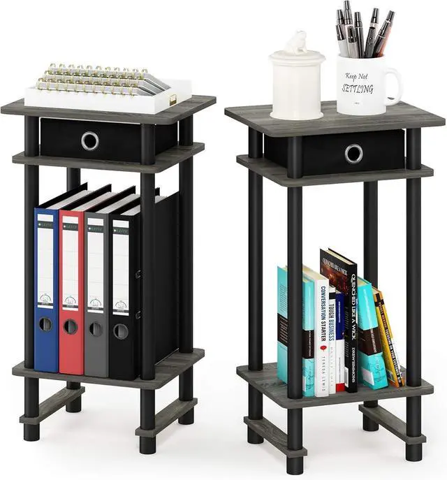 Alt view image 6 of 7 - Furinno Turn-N-Tube Tall End Table, French Oak Grey/Black/Black
