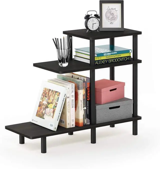 Main image of Furinno Turn-N-Tube 3-Tier Sofa Side Table, Espresso/Black, 31.5 in x 11.61 in x 25.63 in