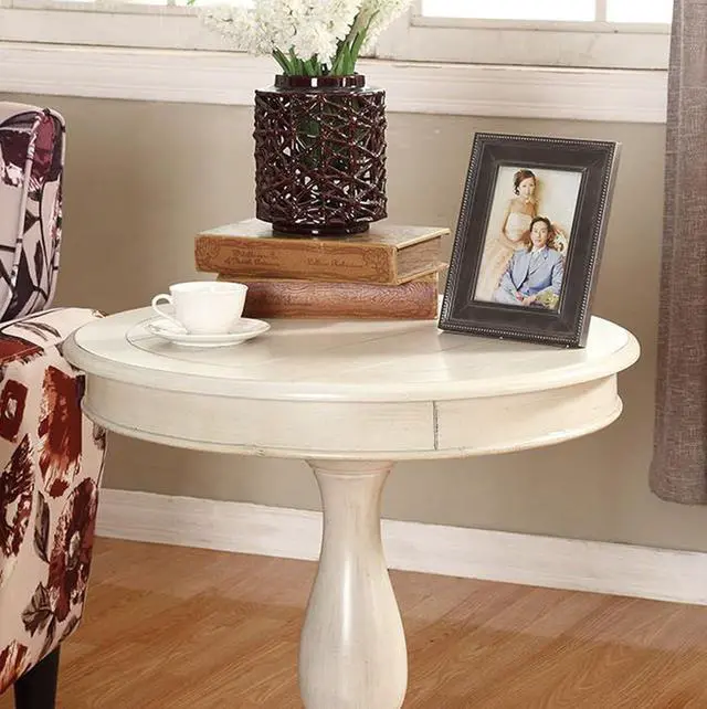 Alt view image 3 of 4 - Roundhill Furniture Rene Round Wood Pedestal Side Table, Single, Antique White