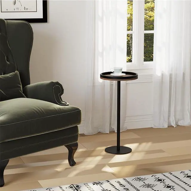Alt view image 2 of 7 - Round Drink Table,Small Pedestal Table,Small Round Side Table for Small Spaces,Martini Table for Living Room, Bedroom, Bathroom,Balcony (Rustic Brown)