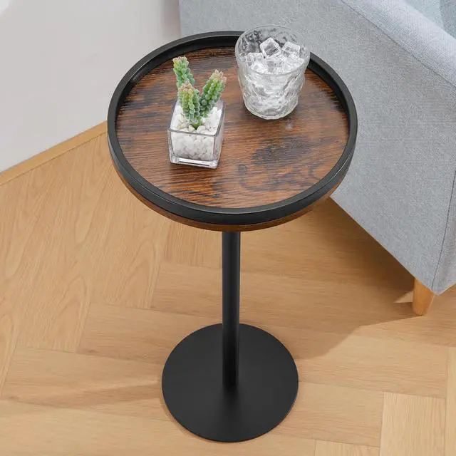 Alt view image 5 of 7 - Round Drink Table,Small Pedestal Table,Small Round Side Table for Small Spaces,Martini Table for Living Room, Bedroom, Bathroom,Balcony (Rustic Brown)