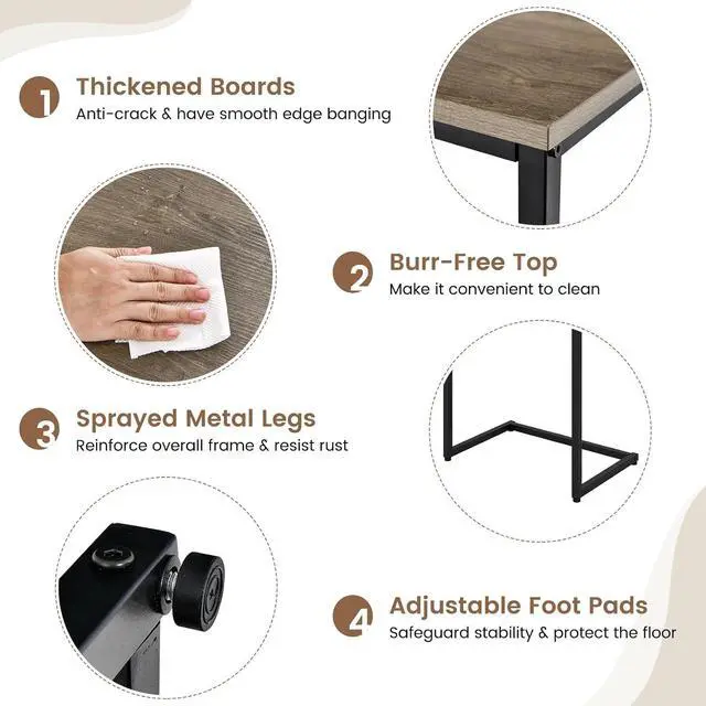 Alt view image 6 of 6 - Giantex Nesting Coffee Table Set of 3, Stackable Square End Table w/Wood Grain Tabletop & Heavy-Duty Metal Frame, Farmhouse C-Shaped Accent Table for Small Space, Living Room, Bedroom (Black Oak)