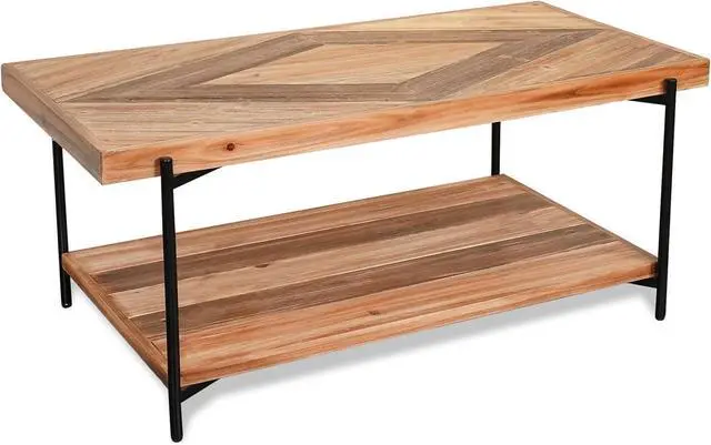 Main image of CONSDAN StoneCreek Coffee Table, Solid Fir Wood & Metal Frame, 2-Tier Industrial Farmhouse Table for Living Room/Office, 44" Rectangular Table