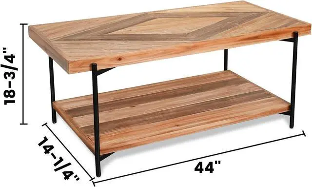 Alt view image 3 of 6 - CONSDAN StoneCreek Coffee Table, Solid Fir Wood & Metal Frame, 2-Tier Industrial Farmhouse Table for Living Room/Office, 44" Rectangular Table