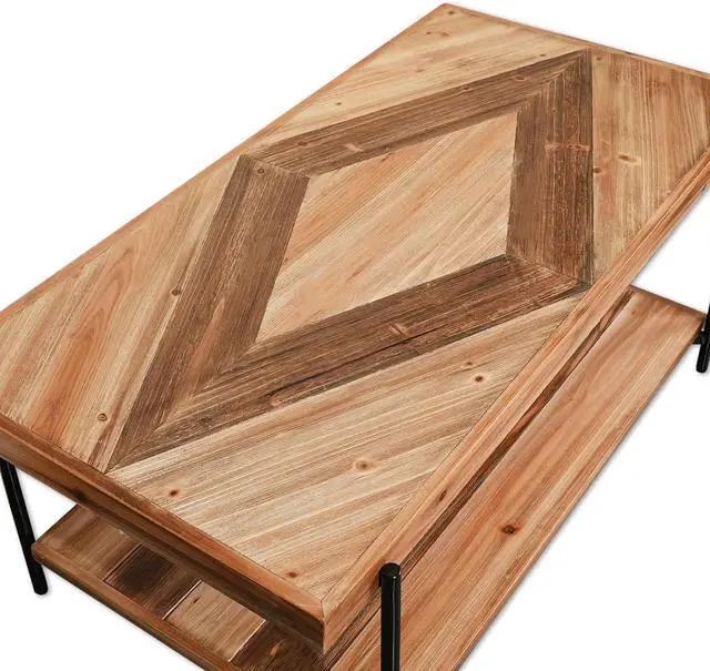 Alt view image 4 of 6 - CONSDAN StoneCreek Coffee Table, Solid Fir Wood & Metal Frame, 2-Tier Industrial Farmhouse Table for Living Room/Office, 44" Rectangular Table