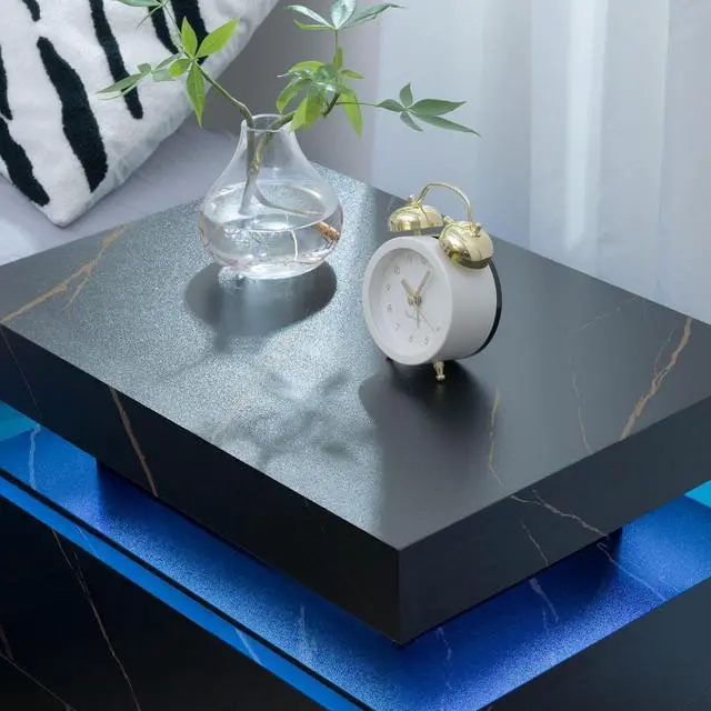 Alt view image 5 of 6 - LED Nightstands Set of 2, Modern End Table with 2 Drawers, End Tables for Living Room Bedroom Black