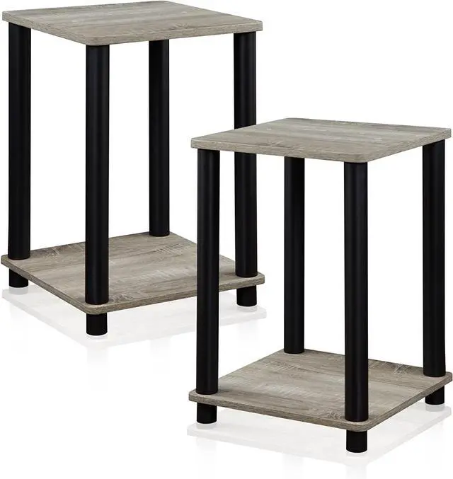 Main image of FURINNO Stylish End Table, French Oak Grey/Black,2-Pack (2-99800GYW)