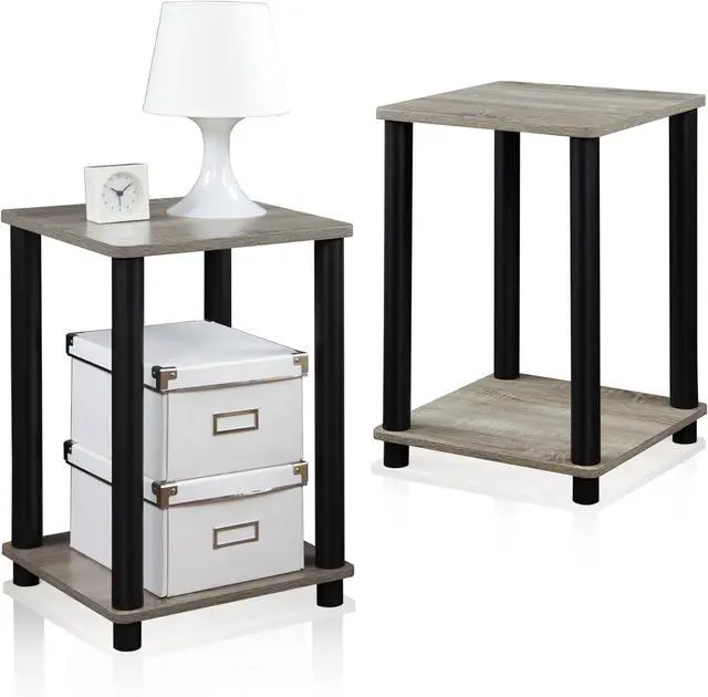 Alt view image 4 of 6 - FURINNO Stylish End Table, French Oak Grey/Black,2-Pack (2-99800GYW)