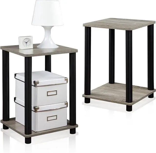 Alt view image 5 of 6 - FURINNO Stylish End Table, French Oak Grey/Black,2-Pack (2-99800GYW)