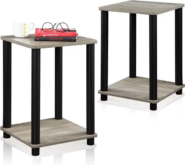 Alt view image 6 of 6 - FURINNO Stylish End Table, French Oak Grey/Black,2-Pack (2-99800GYW)