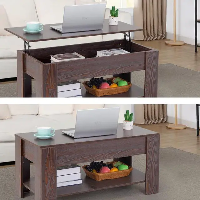 Alt view image 5 of 7 - FDW Lift Top Coffee Table with Hidden Storage Compartment & Lower Shelf,Coffee Table with Lift Top for Living Room,Home Small Space,39.4in (Espresso)