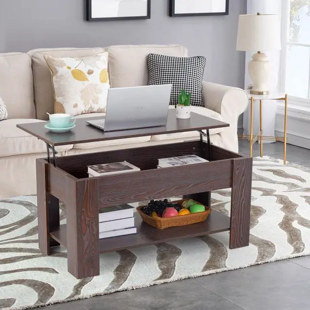 Alt view image 7 of 7 - FDW Lift Top Coffee Table with Hidden Storage Compartment & Lower Shelf,Coffee Table with Lift Top for Living Room,Home Small Space,39.4in (Espresso)