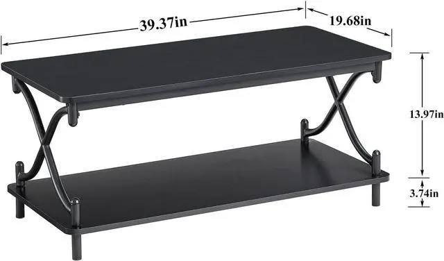 Alt view image 3 of 6 - VECELO 39-Inch Coffee Table with Storage and Open Shelves for Living Dining Room, Modern Rectangle & Industrial Design, X-Shape Frame, Black