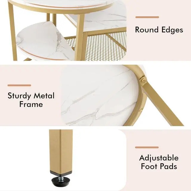 Alt view image 7 of 7 - Giantex Nesting Coffee Table Set of 2, Detachable Rectangular Table & Round Table Set w/White Faux Marble Print, Sturdy Golden Metal Frame, Modern Stacking Side Table for Living Room, Bedroom(Gold)