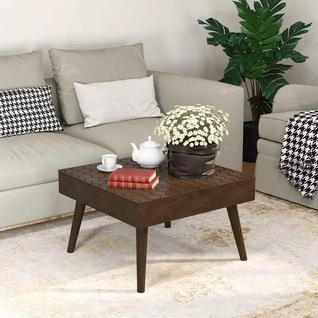 Alt view image 3 of 7 - SUNBURY Morden Square,24" Wood Coffee Table for Farmhouse Living Room Table, Small Dining Table