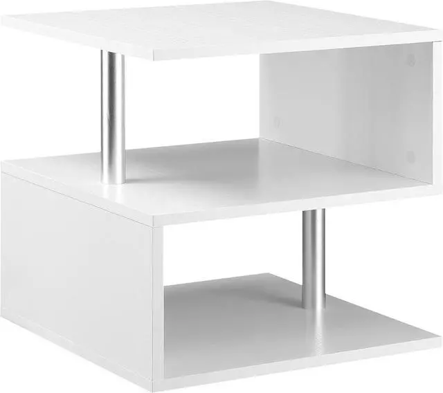 Main image of HOMCOM 20" Modern End Table, Accent Side Table, S-Shaped Coffee Table with Storage Shelf and Steel Poles, White
