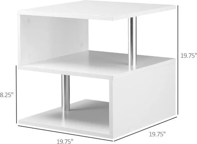Alt view image 3 of 7 - HOMCOM 20" Modern End Table, Accent Side Table, S-Shaped Coffee Table with Storage Shelf and Steel Poles, White