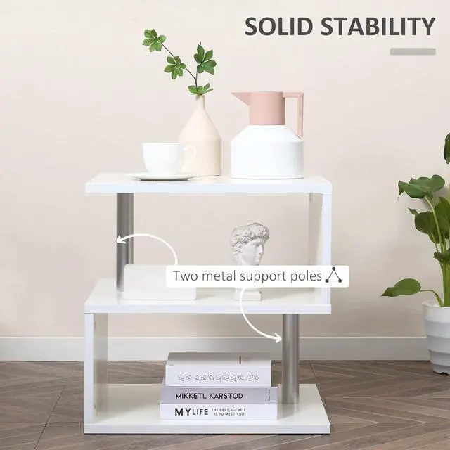 Alt view image 6 of 7 - HOMCOM 20" Modern End Table, Accent Side Table, S-Shaped Coffee Table with Storage Shelf and Steel Poles, White
