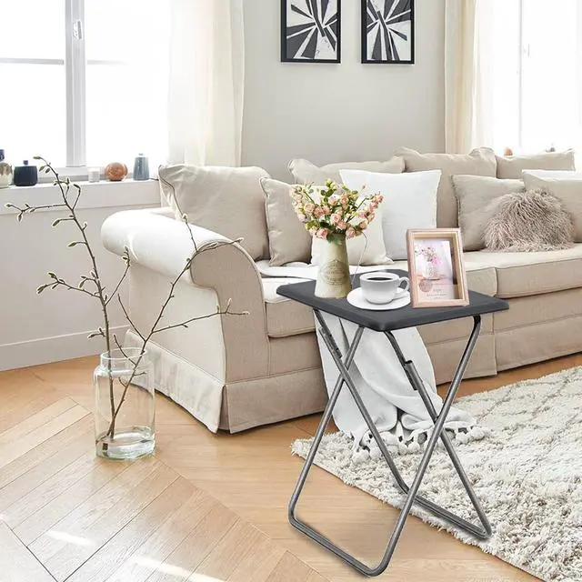 Alt view image 2 of 7 - Garden 4 you Folding TV Tray Table TV Dinner Trays Tables for Eating,Stable Tv Trays Table 25In, Folding Tray Side Table, Foldable Snack Tables for Bed & Sofa, 15 x 18.9 x 26 in (Grey,2PC)