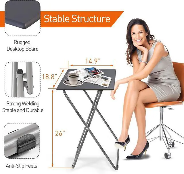 Alt view image 3 of 7 - Garden 4 you Folding TV Tray Table TV Dinner Trays Tables for Eating,Stable Tv Trays Table 25In, Folding Tray Side Table, Foldable Snack Tables for Bed & Sofa, 15 x 18.9 x 26 in (Grey,2PC)