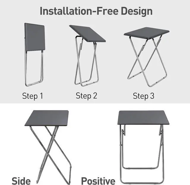 Alt view image 4 of 7 - Garden 4 you Folding TV Tray Table TV Dinner Trays Tables for Eating,Stable Tv Trays Table 25In, Folding Tray Side Table, Foldable Snack Tables for Bed & Sofa, 15 x 18.9 x 26 in (Grey,2PC)