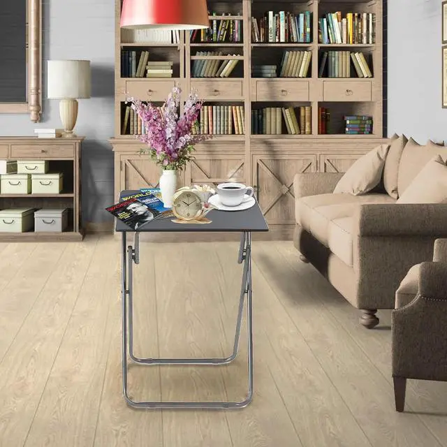 Alt view image 6 of 7 - Garden 4 you Folding TV Tray Table TV Dinner Trays Tables for Eating,Stable Tv Trays Table 25In, Folding Tray Side Table, Foldable Snack Tables for Bed & Sofa, 15 x 18.9 x 26 in (Grey,2PC)