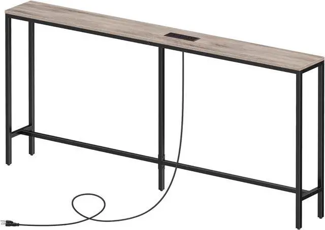 Main image of Skinny Console Table with Power Outlets, 63" Narrow Sofa Table, Behind Couch Table with Charging Station, Sofa Hallway Table for Plants, Living Room CTHG165E01