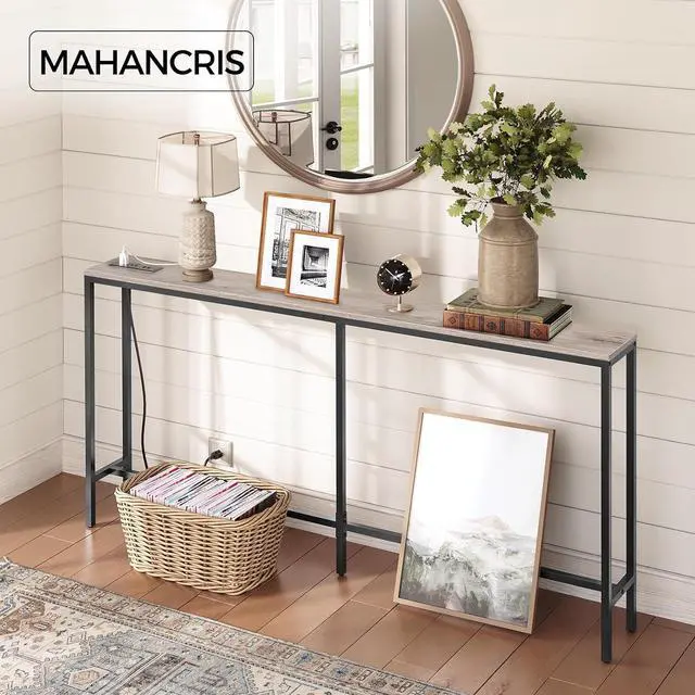 Alt view image 4 of 7 - Skinny Console Table with Power Outlets, 63" Narrow Sofa Table, Behind Couch Table with Charging Station, Sofa Hallway Table for Plants, Living Room CTHG165E01