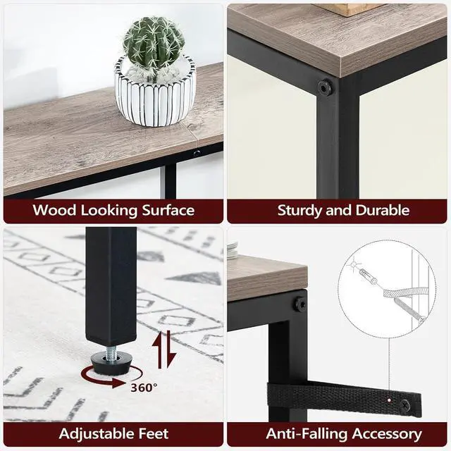 Alt view image 6 of 7 - Skinny Console Table with Power Outlets, 63" Narrow Sofa Table, Behind Couch Table with Charging Station, Sofa Hallway Table for Plants, Living Room CTHG165E01