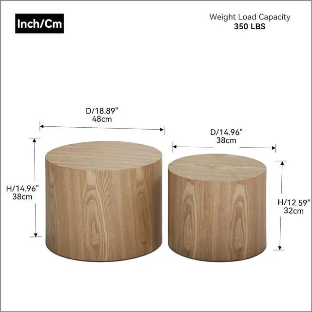 Alt view image 2 of 7 - kevinplus Wood Side Table Round Small Coffee Tables Nesting End Table Set of 2 for Living Room Bedroom Office, No Assembling (Oak/Walnut - Round)