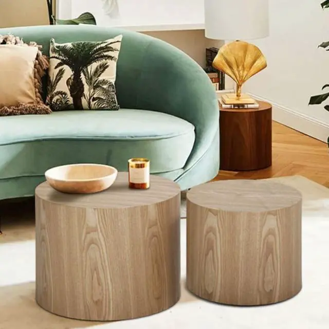 Alt view image 3 of 7 - kevinplus Wood Side Table Round Small Coffee Tables Nesting End Table Set of 2 for Living Room Bedroom Office, No Assembling (Oak/Walnut - Round)