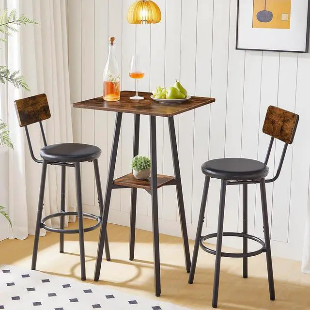 Alt view image 2 of 7 - HOOBRO Bar Table, 2-Tier High Top Pub Table, Counter Height Table with Storage, Small Kitchen Dining Table, 36.6" High Bar Table for Living Room Party, Easy to Assemble, Rustic Brown BF51BT01