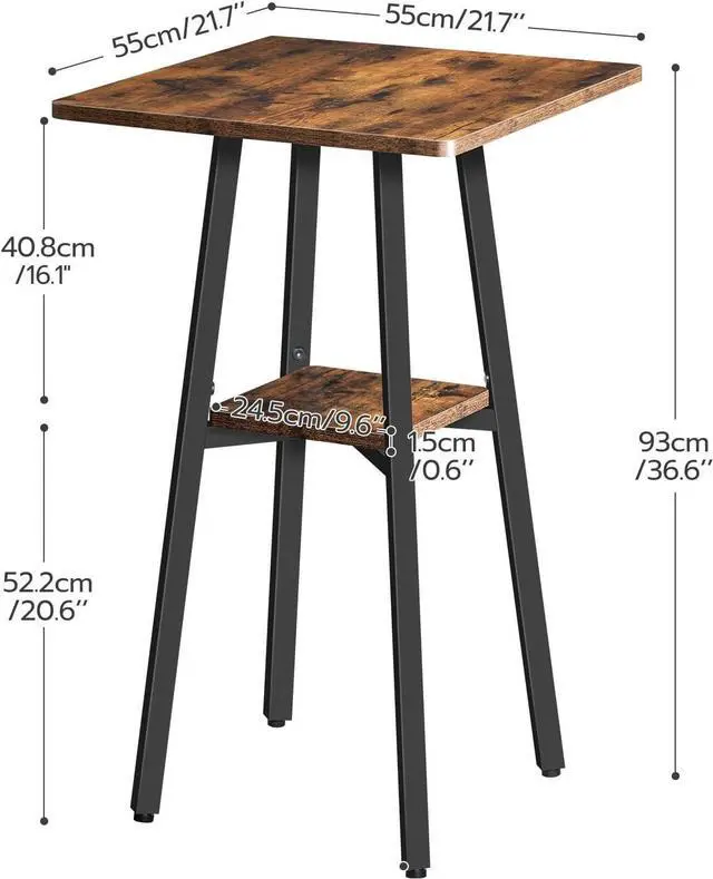 Alt view image 3 of 7 - HOOBRO Bar Table, 2-Tier High Top Pub Table, Counter Height Table with Storage, Small Kitchen Dining Table, 36.6" High Bar Table for Living Room Party, Easy to Assemble, Rustic Brown BF51BT01