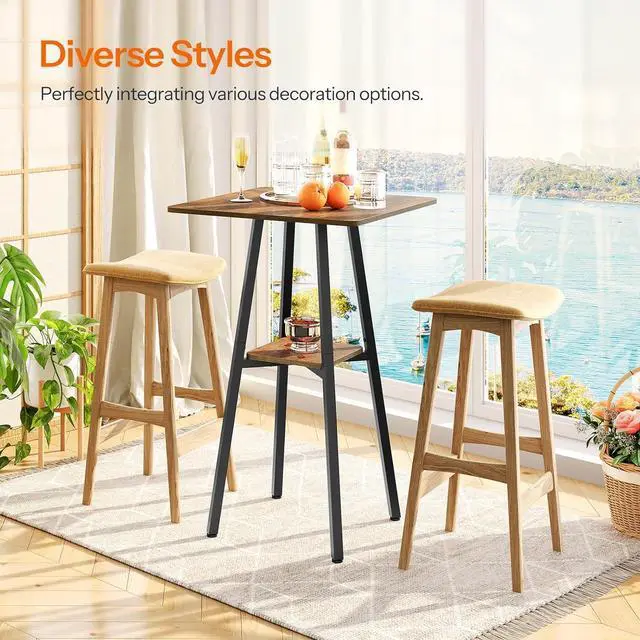 Alt view image 4 of 7 - HOOBRO Bar Table, 2-Tier High Top Pub Table, Counter Height Table with Storage, Small Kitchen Dining Table, 36.6" High Bar Table for Living Room Party, Easy to Assemble, Rustic Brown BF51BT01
