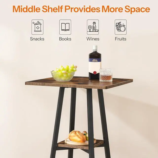 Alt view image 5 of 7 - HOOBRO Bar Table, 2-Tier High Top Pub Table, Counter Height Table with Storage, Small Kitchen Dining Table, 36.6" High Bar Table for Living Room Party, Easy to Assemble, Rustic Brown BF51BT01