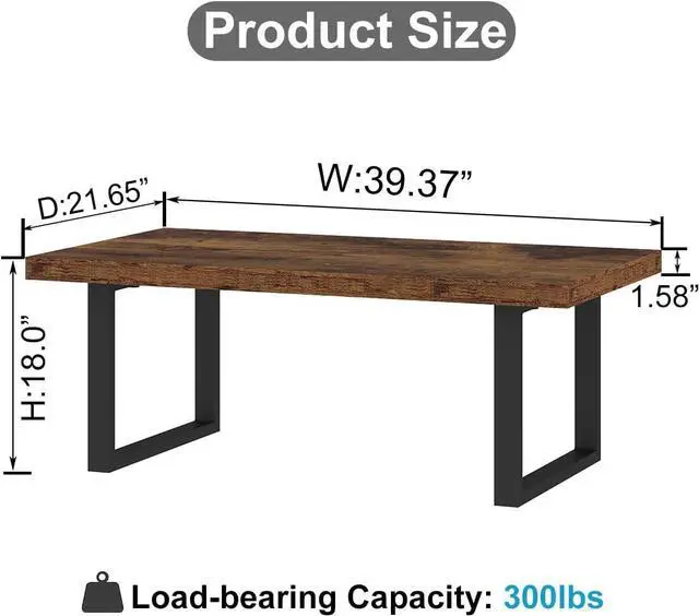 Alt view image 2 of 7 - IBF Rustic Coffee Table, Industrial Simple Wooden Living Room Table, Modern Minimalist Farmhouse Rectangle Center Table, Wood and Metal Vintage Tea Coffee Table for Home Bedroom, Rustic Brown, 39 Inch