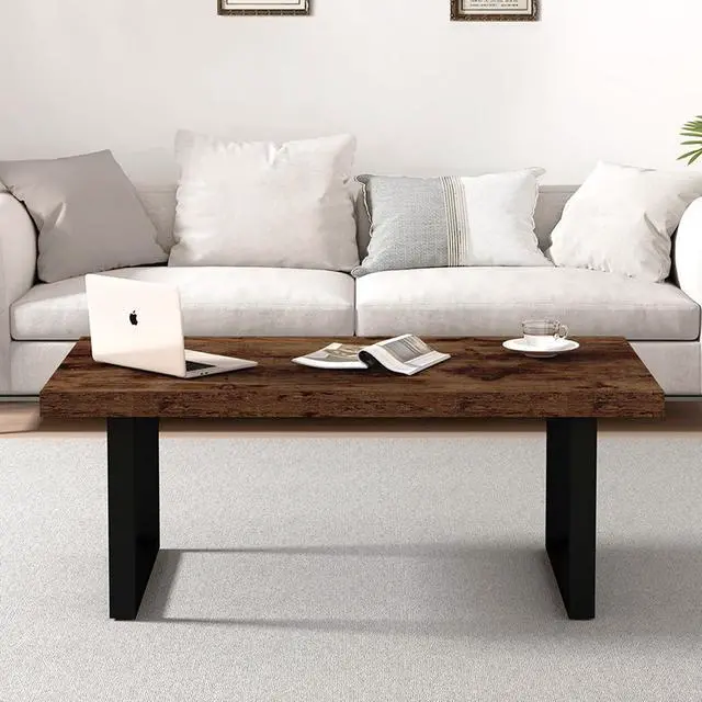 Alt view image 6 of 7 - IBF Rustic Coffee Table, Industrial Simple Wooden Living Room Table, Modern Minimalist Farmhouse Rectangle Center Table, Wood and Metal Vintage Tea Coffee Table for Home Bedroom, Rustic Brown, 39 Inch