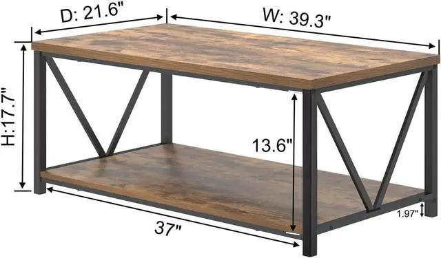 Alt view image 2 of 7 - EXCEFUR Modern Coffee Table, Industrial Metal and Wood Living Room Table with Storage Shelf, Rustic Brown