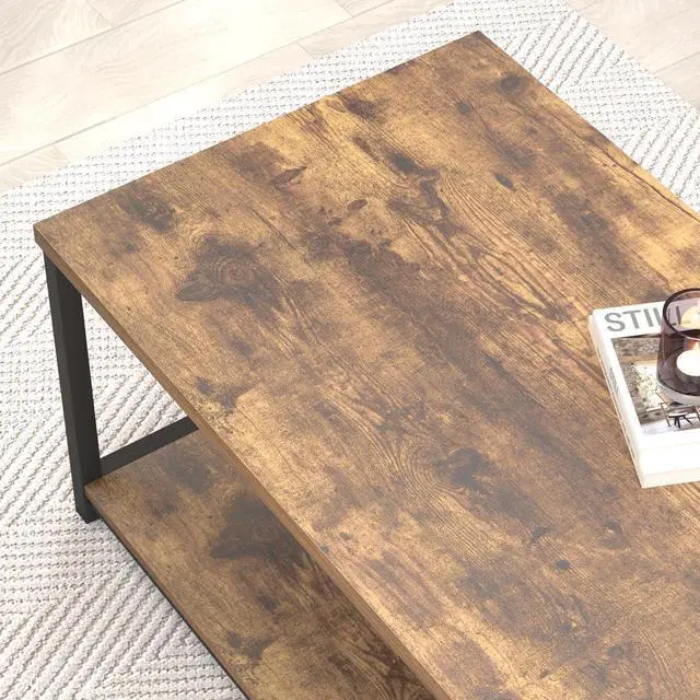 Alt view image 4 of 7 - EXCEFUR Modern Coffee Table, Industrial Metal and Wood Living Room Table with Storage Shelf, Rustic Brown