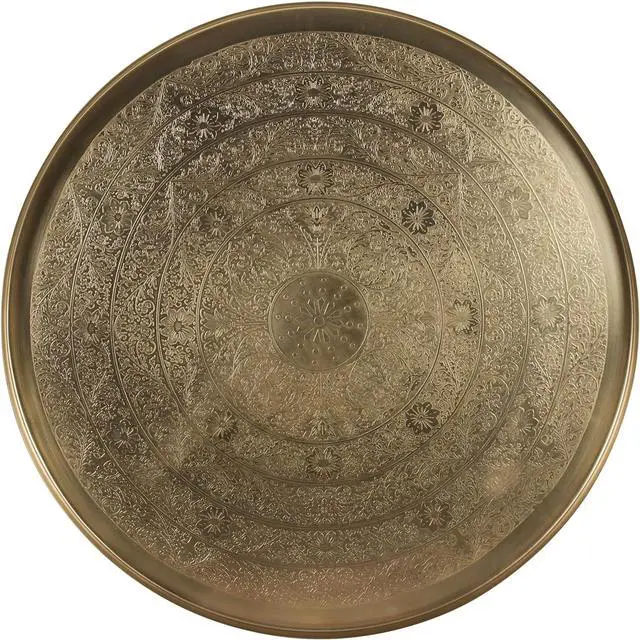 Alt view image 5 of 7 - East at Main Handcrafted Gold Coffee Table with Etched Tray Top, Antique Brass Finish, Iron Legs - 30" X 17" Durable and Stylish Living Room Furniture