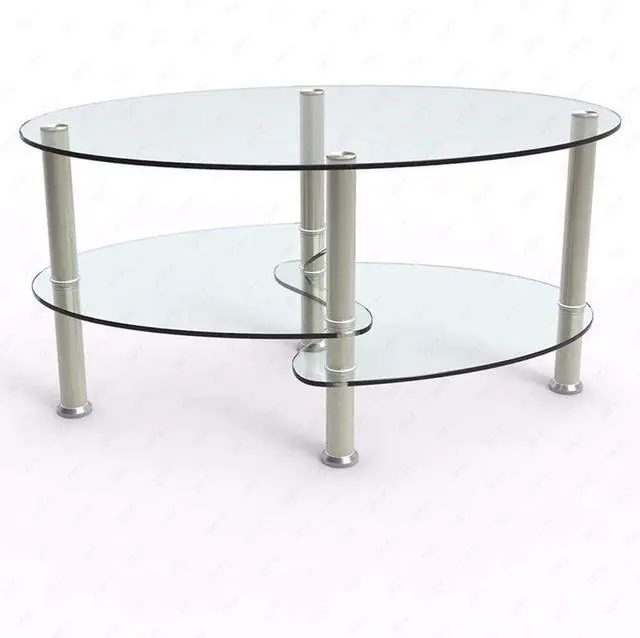 Alt view image 4 of 7 - Glass Coffee Table with 2 Tier Tempered Glass Boards & Sturdy Chrome Stainless Steel Legs-Clear Oval Glass End Table Coffee Tea Table Ideal for Home Office
