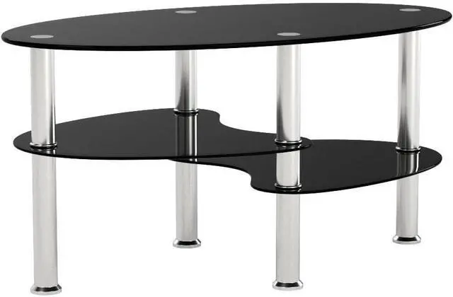 Alt view image 5 of 7 - Glass Coffee Table with 2 Tier Tempered Glass Boards & Sturdy Chrome Stainless Steel Legs-Clear Oval Glass End Table Coffee Tea Table Ideal for Home Office