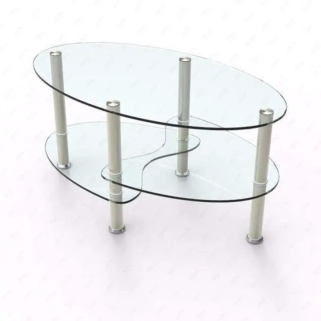 Alt view image 6 of 7 - Glass Coffee Table with 2 Tier Tempered Glass Boards & Sturdy Chrome Stainless Steel Legs-Clear Oval Glass End Table Coffee Tea Table Ideal for Home Office