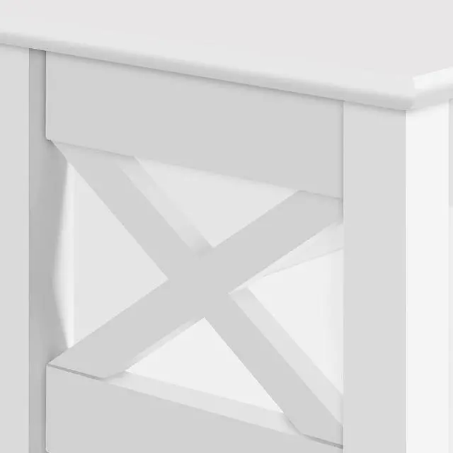 Alt view image 6 of 7 - Yaheetech 3 Tier Slim End Table Set of 2, Narrow Side Table with Storage Shelf, Modern X Shaped Magazine Table for Living Room Home Office Narrow Spaces, 20×10×28 inch (L×W×H), White