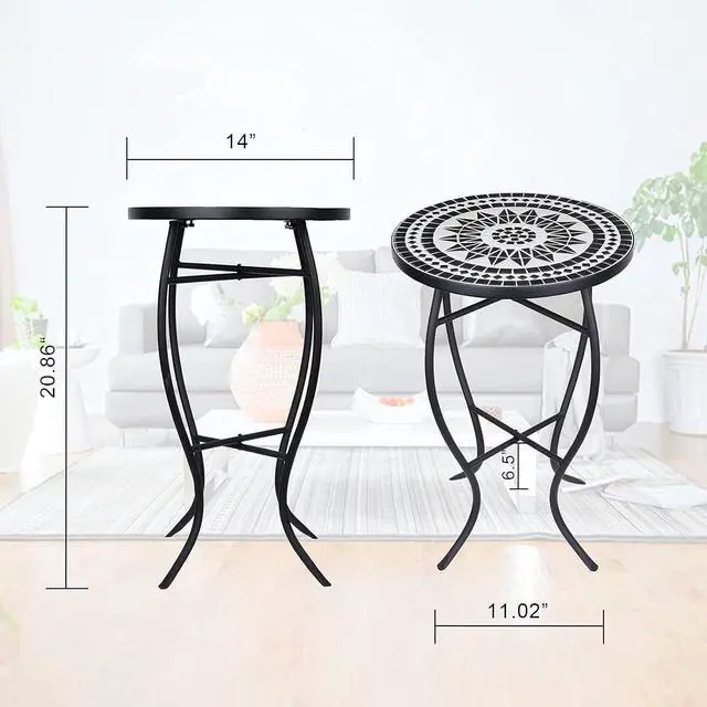 Alt view image 3 of 7 - Vipush Mosaic Patio Side Table Outdoor Accent Table Bistro Coffee Table Plant Stand Indoor Folding Round End Table for Small Porch Balcony Backyard,Black